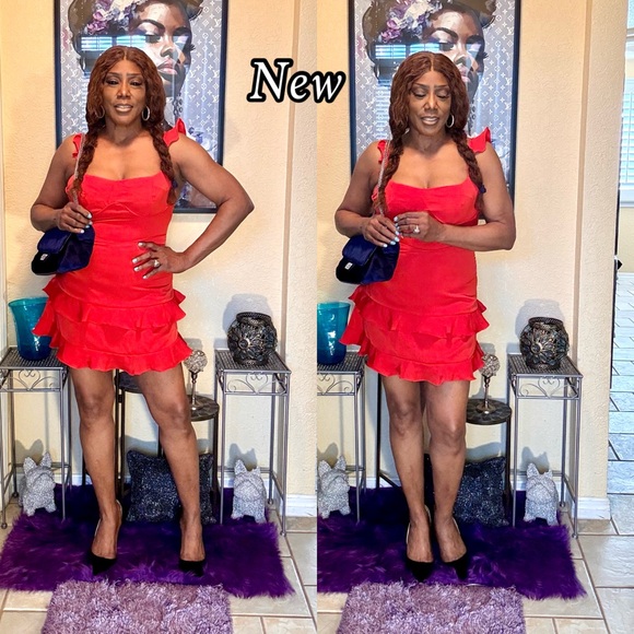 Vibrant Red Ruffle Dress - Picture 5 of 11